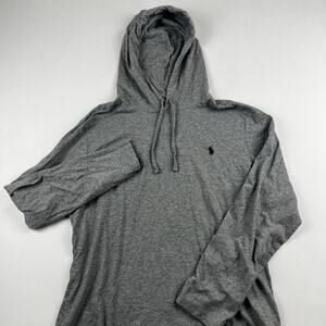 Polo Ralph Lauren Jersey Gray Hoodie Men's M Drawstring Logo Long Sleeve
